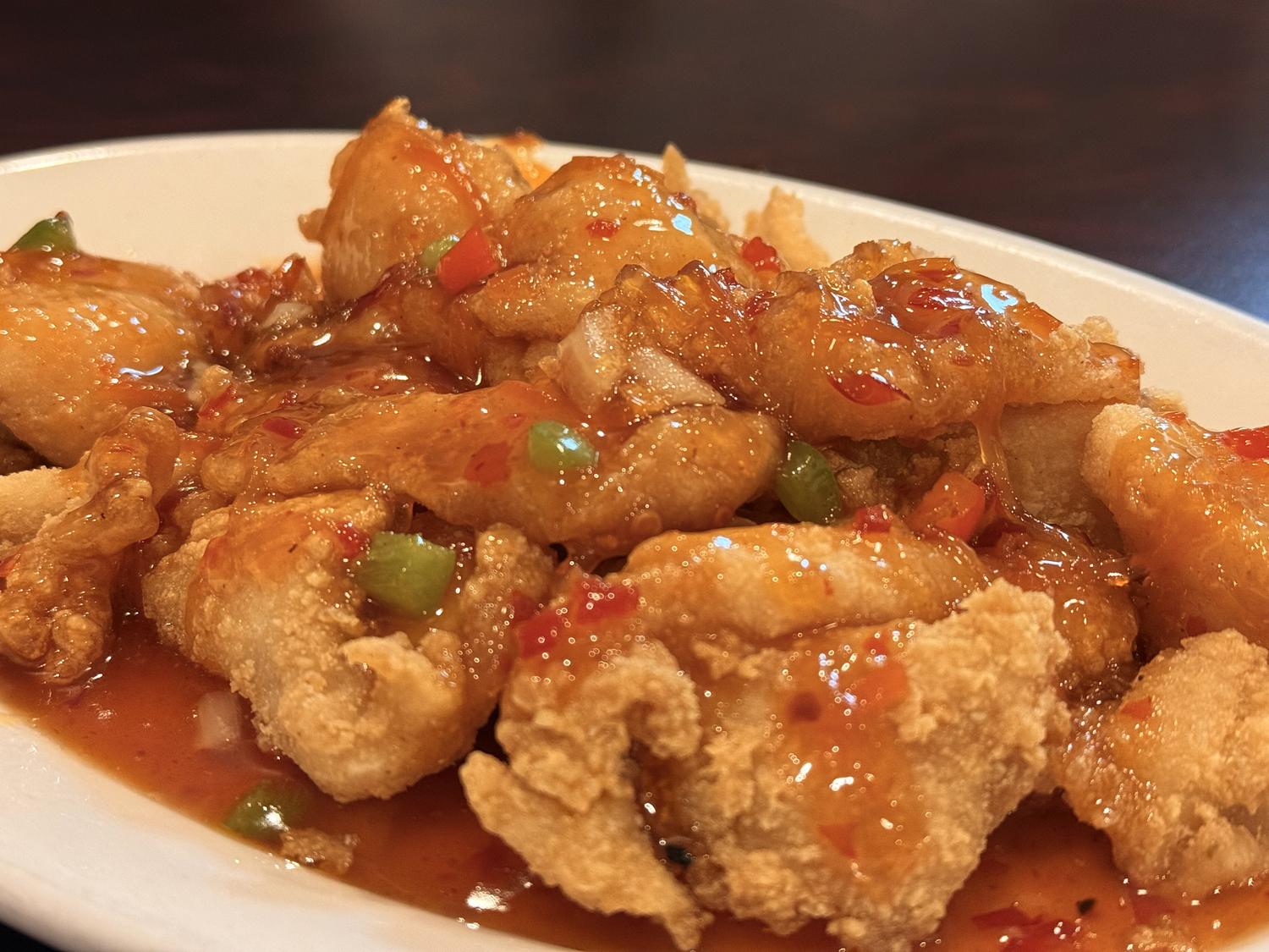 Sweet and sour fried fish fillet at Destination Café E Ramen, a Hong Kong-Style Cafe in Chicago